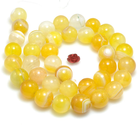 Yellow Banded Agate smooth round loose beads gemstone wholesale for jewelry making bracelet necklace diy