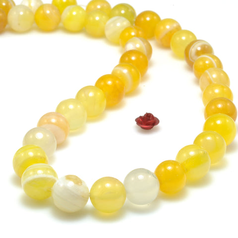 Yellow Banded Agate smooth round loose beads gemstone wholesale for jewelry making bracelet necklace diy