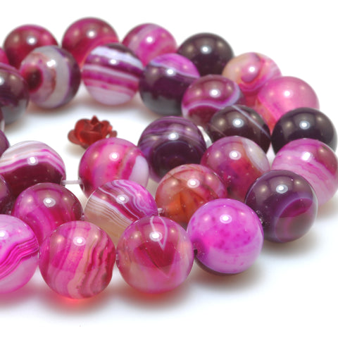Rose Red Banded Agate smooth round loose beads gemstone wholesale for jewelry making bracelet necklace diy