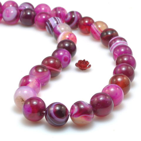 Rose Red Banded Agate smooth round loose beads gemstone wholesale for jewelry making bracelet necklace diy