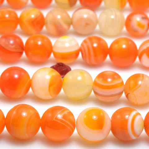 Orange Banded Agate smooth round loose beads gemstone wholesale for jewelry making bracelet necklace diy
