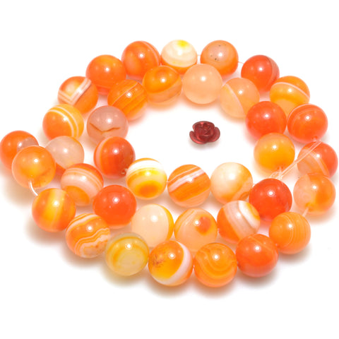 Orange Banded Agate smooth round loose beads gemstone wholesale for jewelry making bracelet necklace diy