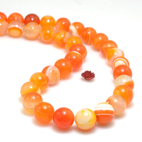 Orange Banded Agate smooth round loose beads gemstone wholesale for jewelry making bracelet necklace diy