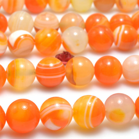 Orange Banded Agate smooth round loose beads gemstone wholesale for jewelry making bracelet necklace diy