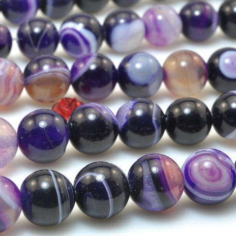 Purple Banded Agate smooth round loose beads gemstone wholesale for jewelry making bracelet necklace diy