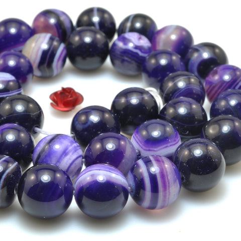 Purple Banded Agate smooth round loose beads gemstone wholesale for jewelry making bracelet necklace diy
