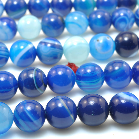 Blue Banded Agate smooth round loose beads gemstone wholesale for jewelry making bracelet necklace diy