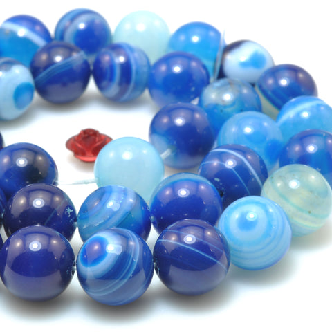 Blue Banded Agate smooth round loose beads gemstone wholesale for jewelry making bracelet necklace diy