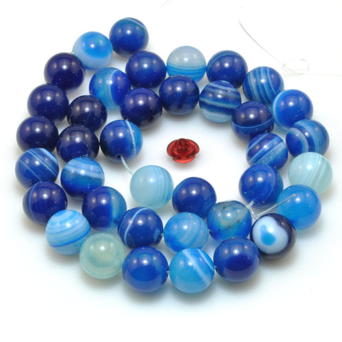 Blue Banded Agate smooth round loose beads gemstone wholesale for jewelry making bracelet necklace diy