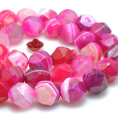 Rose Red Stripe Agate star cut faceted nugget beads banded agate stone loose gemstone wholesale jewelry making bracelet diy