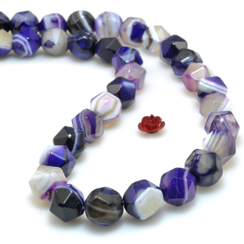 Purple Stripe Agate star cut faceted nugget beads banded agate stone loose gemstone wholesale jewelry making bracelet diy
