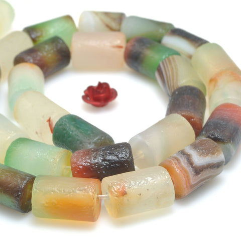 Natural Peacock Agate matte tube beads green red stone wholesale loose gemstone for jewelry making diy bracelet