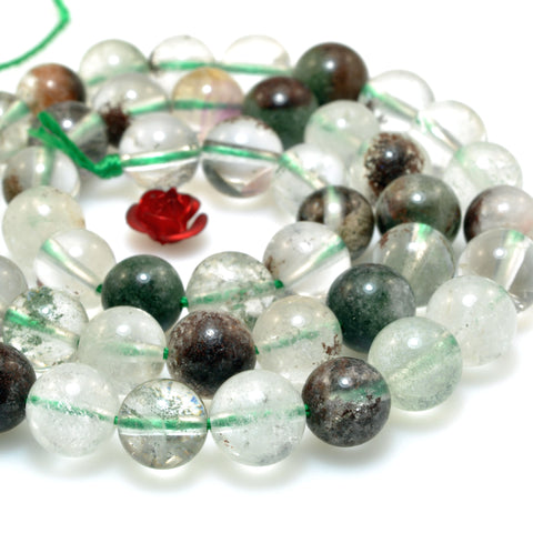 Natural green Phantom Quartz Crystal smooth round loose beads wholesale gemstone jewelry making DIY