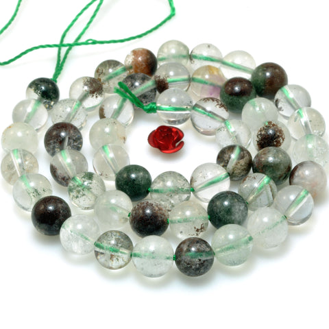 Natural green Phantom Quartz Crystal smooth round loose beads wholesale gemstone jewelry making DIY