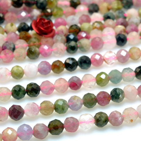 Natural Multicolor Tourmaline faceted round loose beads gemstone wholesale for jewelry making bracelet necklace DIY