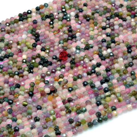 Natural Multicolor Tourmaline faceted round loose beads gemstone wholesale for jewelry making bracelet necklace DIY