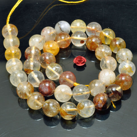 Natural Golden Red Hematoid Quartz Smooth Round Loose Beads Wholesale Gemstone for Jewelry Making Diy Bracelets Necklace