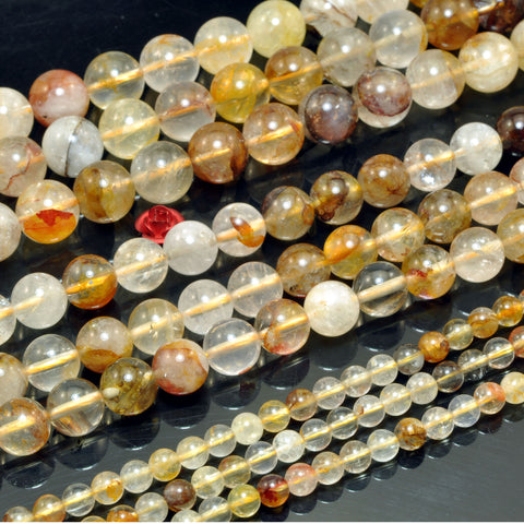 Natural Golden Red Hematoid Quartz Smooth Round Loose Beads Wholesale Gemstone for Jewelry Making Diy Bracelets Necklace
