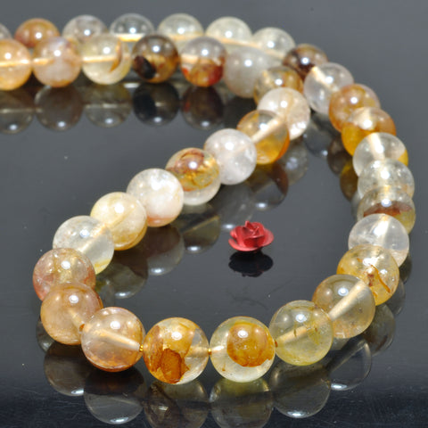 Natural Golden Red Hematoid Quartz Smooth Round Loose Beads Wholesale Gemstone for Jewelry Making Diy Bracelets Necklace