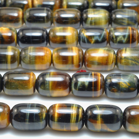 Natural Golden Blue Tiger Eye smooth barrel drum beads loose gemstone wholesale for jewelry making DIY bracelet 15"