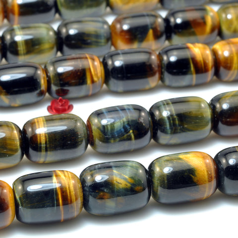 Natural Golden Blue Tiger Eye smooth barrel drum beads loose gemstone wholesale for jewelry making DIY bracelet 15"