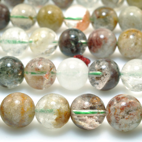 Natural Multicolor Phantom Quartz smooth round beads wholesale gemstone loose lodolite stone jewelry making bracelet DIY