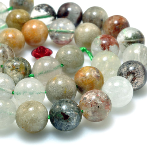 Natural Multicolor Phantom Quartz smooth round beads wholesale gemstone loose lodolite stone jewelry making bracelet DIY