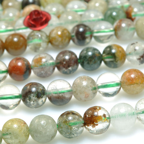 Natural Multicolor Phantom Quartz smooth round beads wholesale gemstone loose lodolite stone jewelry making bracelet DIY
