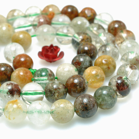 Natural Multicolor Phantom Quartz smooth round beads wholesale gemstone loose lodolite stone jewelry making bracelet DIY