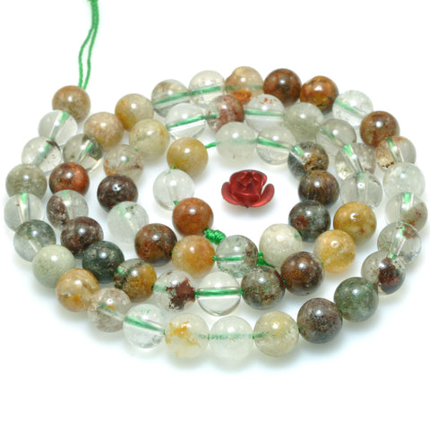 Natural Multicolor Phantom Quartz smooth round beads wholesale gemstone loose lodolite stone jewelry making bracelet DIY