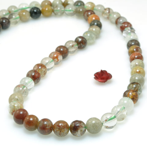 Natural Multicolor Phantom Quartz smooth round beads wholesale gemstone loose lodolite stone jewelry making bracelet DIY