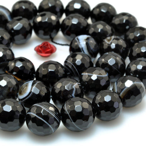 Natural Black Banded Agate faceted round beads stripe agate wholesale loose gemstone for jewelry making bracelet diy 6mm-12mm