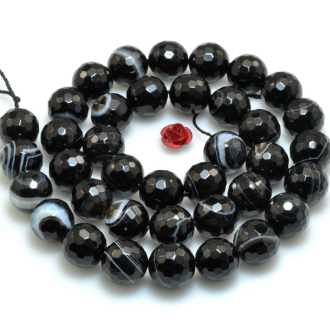 Natural Black Banded Agate faceted round beads stripe agate wholesale loose gemstone for jewelry making bracelet diy 6mm-12mm
