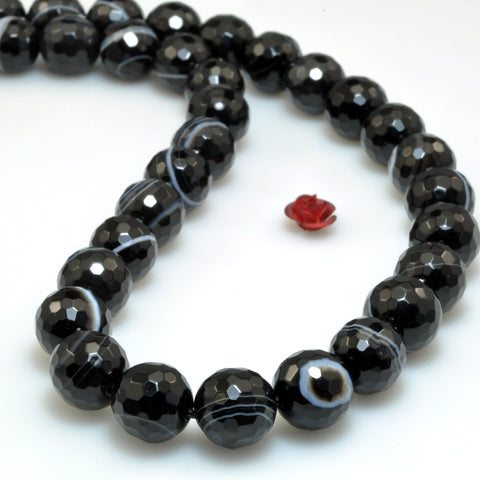 Natural Black Banded Agate faceted round beads stripe agate wholesale loose gemstone for jewelry making bracelet diy 6mm-12mm