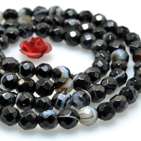 Natural Black Banded Agate faceted round beads Stripe Agate stone wholesale gemstone for jewelry making bracelet necklace DIY