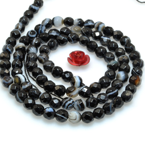 Natural Black Banded Agate faceted round beads Stripe Agate stone wholesale gemstone for jewelry making bracelet necklace DIY