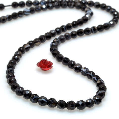 Natural Black Banded Agate faceted round beads Stripe Agate stone wholesale gemstone for jewelry making bracelet necklace DIY