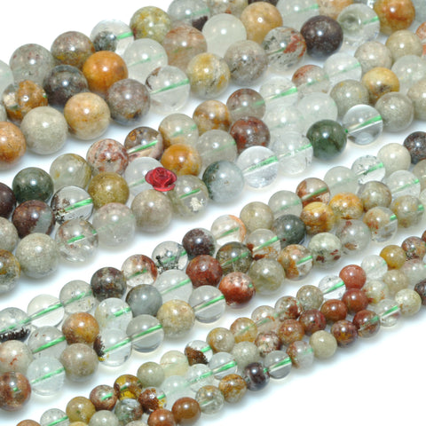 Natural Multicolor Phantom Quartz smooth round beads wholesale gemstone loose lodolite stone jewelry making bracelet DIY