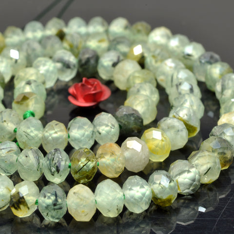 Natural Green Prehnite faceted rondelle beads wholesale loose gemstone semi precious stone for jewelry making bracelet necklace DIY