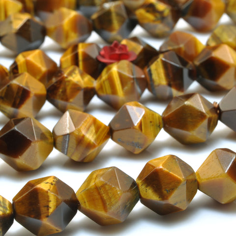 YesBeads Natural Yellow Tiger Eye star cut faceted nugget beads gemstone 6mm-10mm 15"