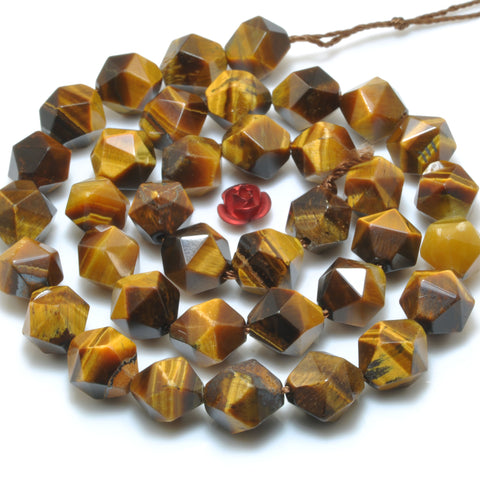 YesBeads Natural Yellow Tiger Eye star cut faceted nugget beads gemstone 6mm-10mm 15"