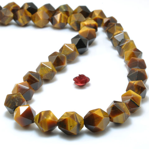YesBeads Natural Yellow Tiger Eye star cut faceted nugget beads gemstone 6mm-10mm 15"