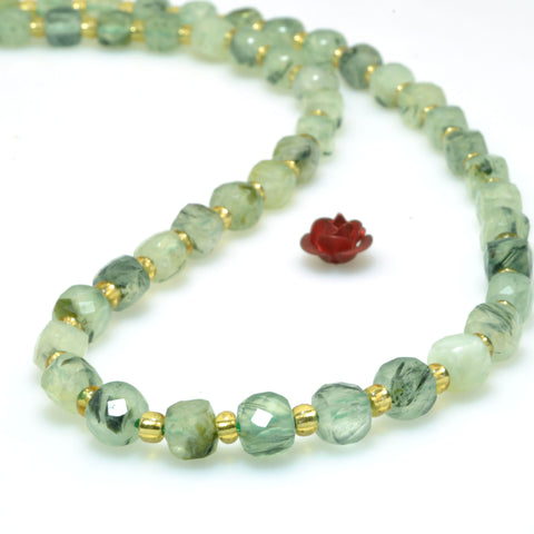 Natural green prehnite faceted cube loose beads gemstone wholesale jewelry making bracelet necklace diy