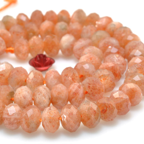 Natural Orange Golden Sunstone faceted rondelle beads wholesale gemstone loose for jewelry making