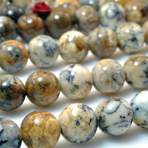 Natural black Moss Opal smooth round loose beads wholesale gemstone jewelry making bracelet necklace DIY