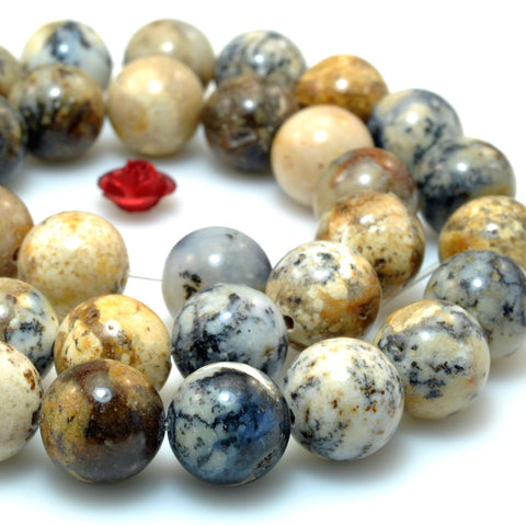 Natural black Moss Opal smooth round loose beads wholesale gemstone jewelry making bracelet necklace DIY