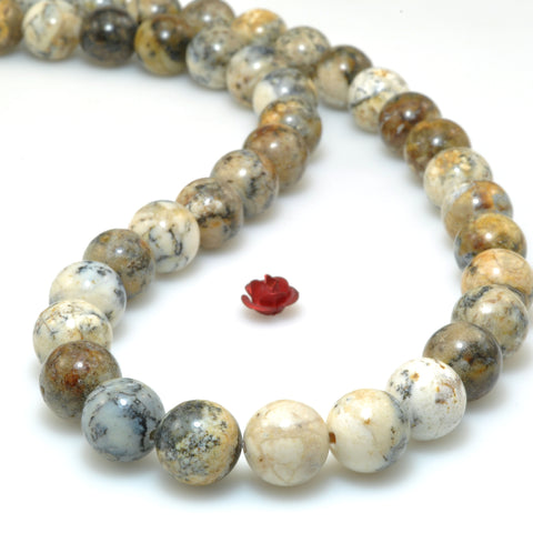 Natural black Moss Opal smooth round loose beads wholesale gemstone jewelry making bracelet necklace DIY