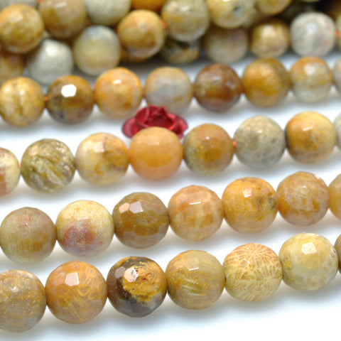 Natural Yellow Fossil Coral Jasper faceted round loose beads wholesale gemstone jewelry making bracelet DIY