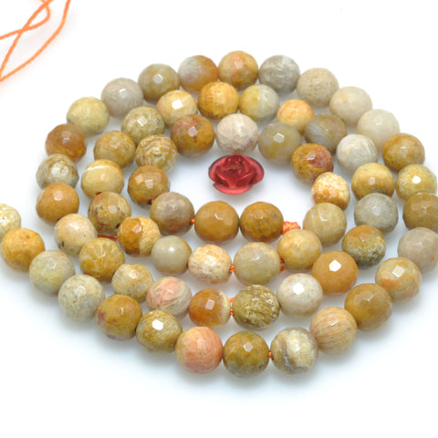 Natural Yellow Fossil Coral Jasper faceted round loose beads wholesale gemstone jewelry making bracelet DIY