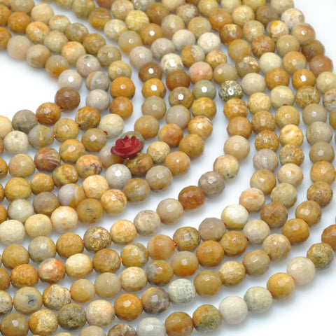 Natural Yellow Fossil Coral Jasper faceted round loose beads wholesale gemstone jewelry making bracelet DIY